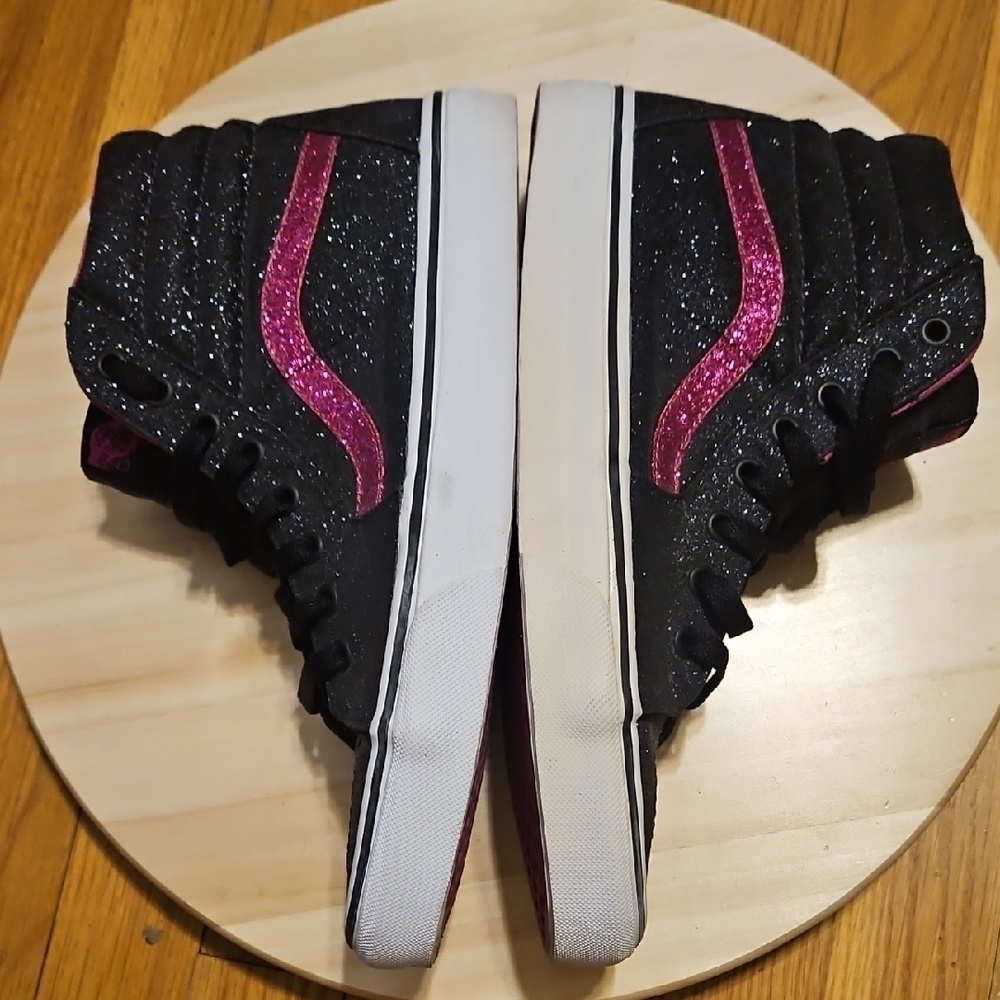 VANS Silver Glitter Sparkle Black Fuschia SK8 Hightop Shoes Unisex Mens 9.5 - Picture 8 of 12